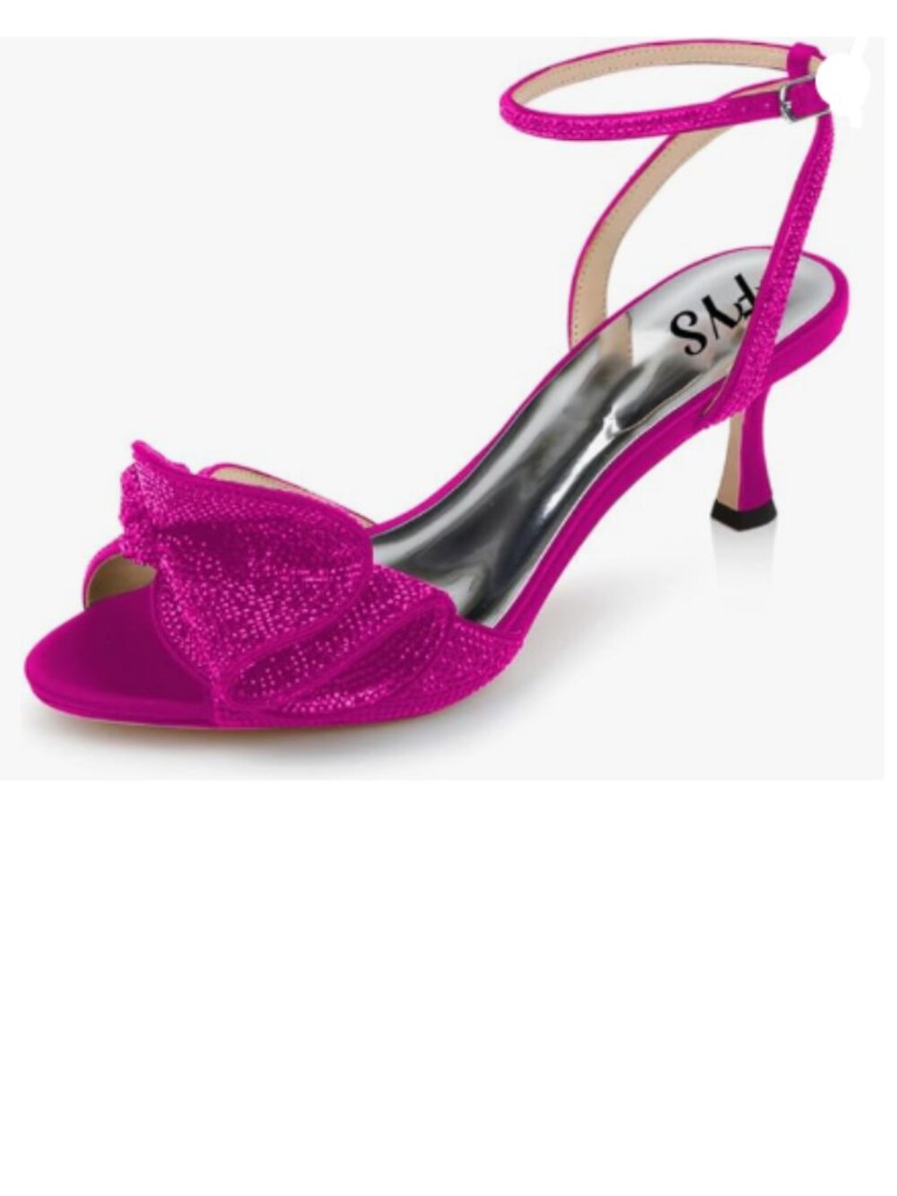 FYS Fuchsia Cute Rhinestones Bow Peep Toe Mid Heel Ankle Strap Satin Sandals